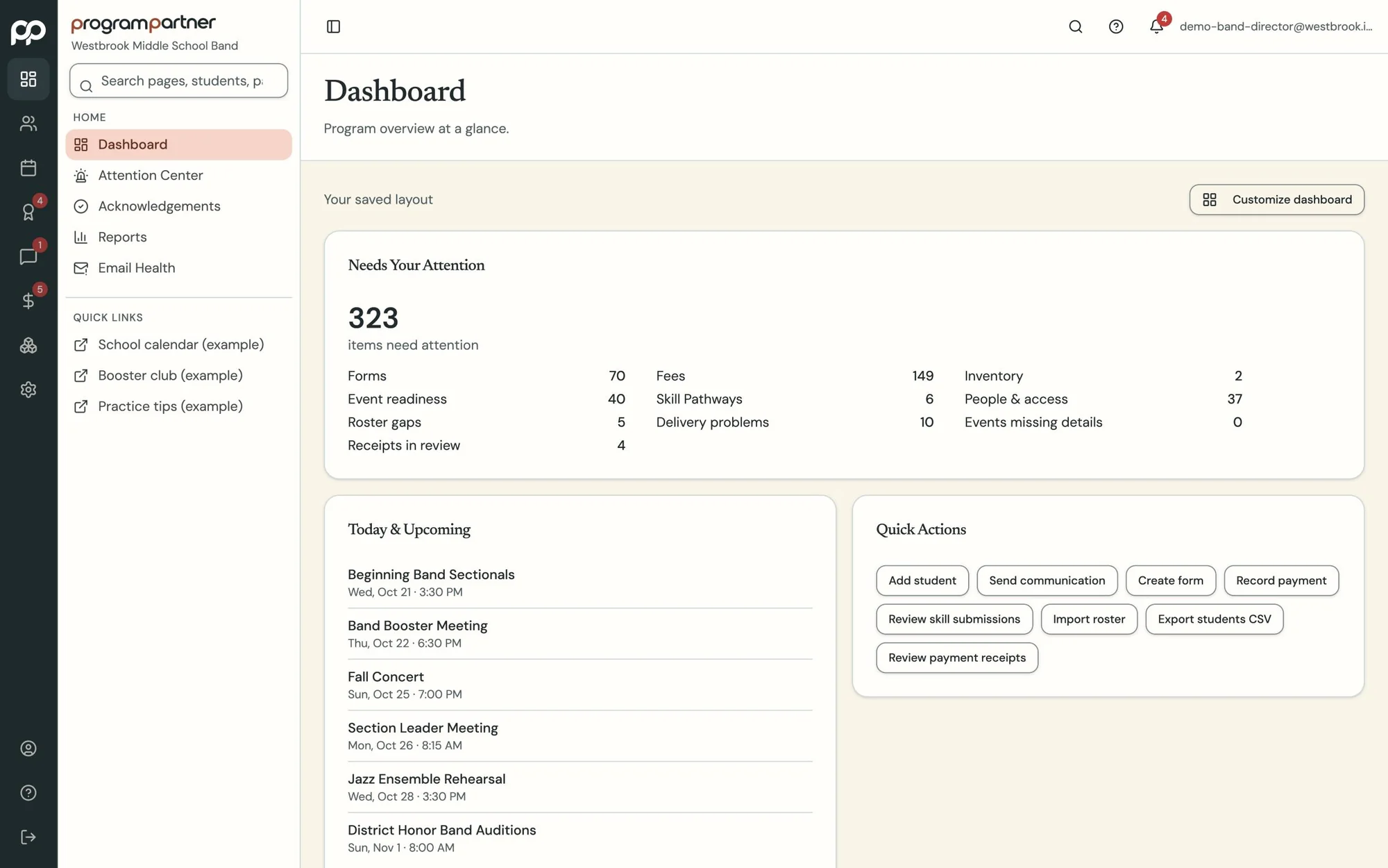 Program Partner screen: director dashboard
